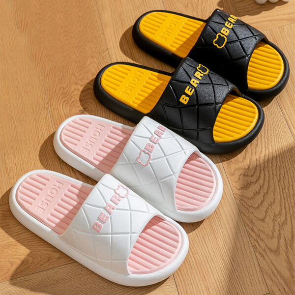Bear House Shoes New Anti-slip Striped Lozenge Texture Design Slippers For Women Summer Indoor Floor Bathroom Shoes - Image 4