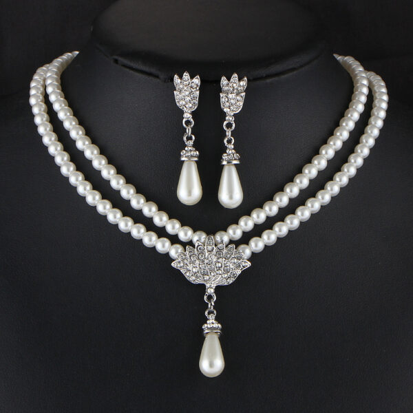 Jewelry Bridal Pearl Crystal Diamond Short Clavicle Neck Necklace Set - Image 5