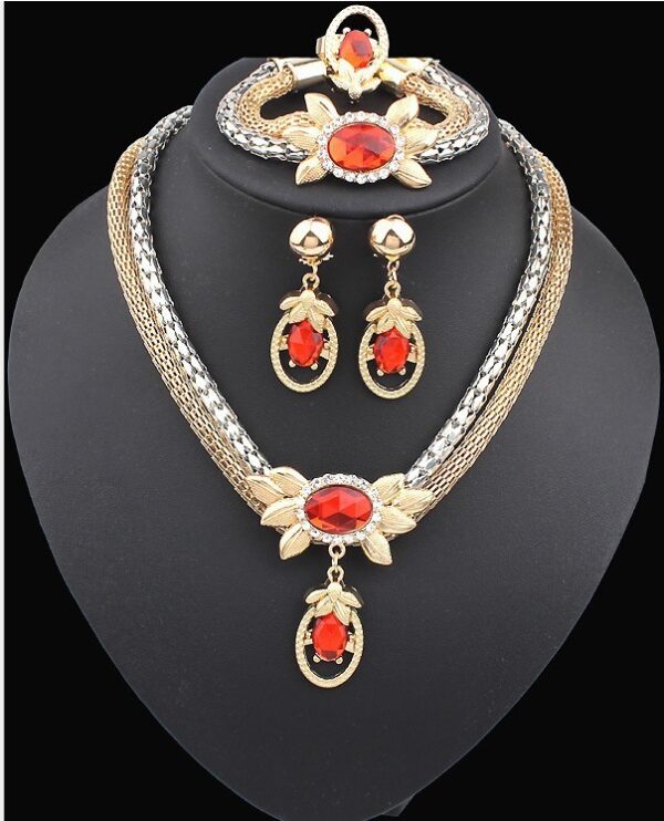 Alloy Crystal Jewelry Set with necklace, earrings, bracelet, and ring