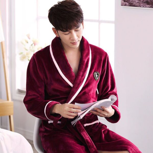 Flannel Thickened Long Section Bathrobe Men - Image 5