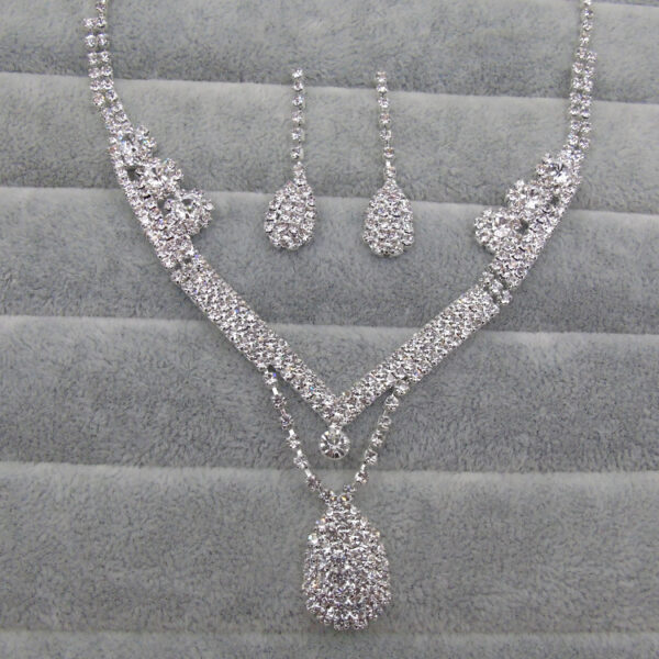 Europe And The United States Foreign Trade   Drill Water Drop Shape Bridal Necklace, Earrings Set Wedding Jewelry Wedding Accessories Wholesale - Image 2