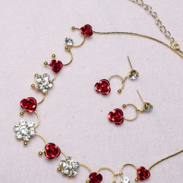 New Korean bridal jewelry necklace, earring, red rose necklace set, Wedding Toasting dress, accessories - Image 4