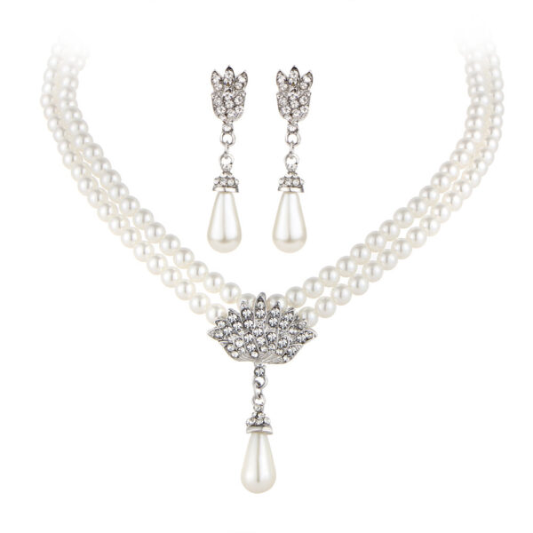 Jewelry Bridal Pearl Crystal Diamond Short Clavicle Neck Necklace Set - Image 2