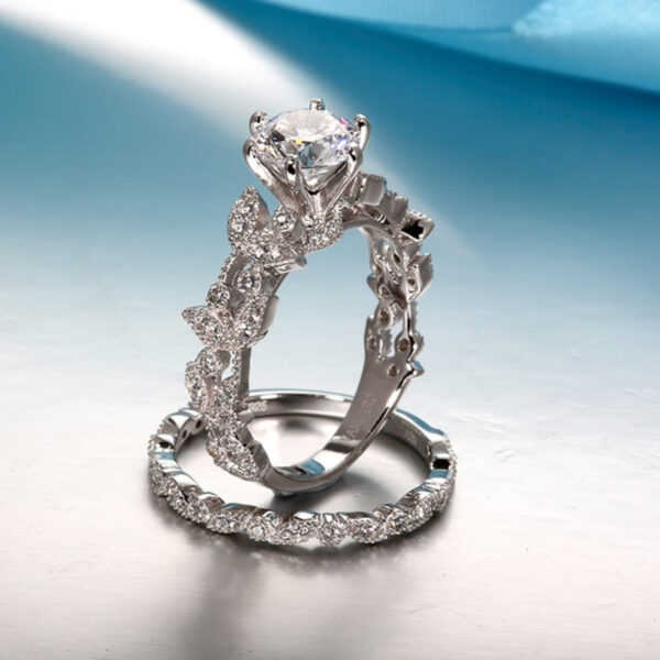 New European and American princess ring diamond set ring tree leaf engagement ring - Image 2