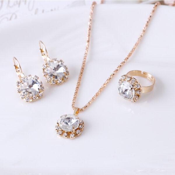 Europe and America fashion round crystal necklace earrings ring set hot jewelry jewelry wholesale jewelry wholesale - Image 5