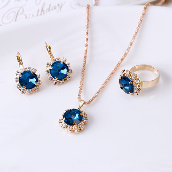 Europe and America fashion round crystal necklace earrings ring set hot jewelry jewelry wholesale jewelry wholesale - Image 6