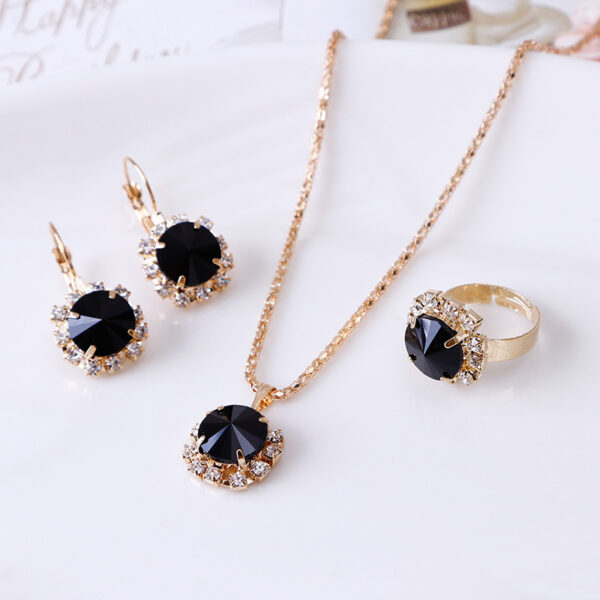 Europe and America fashion round crystal necklace earrings ring set hot jewelry jewelry wholesale jewelry wholesale - Image 4