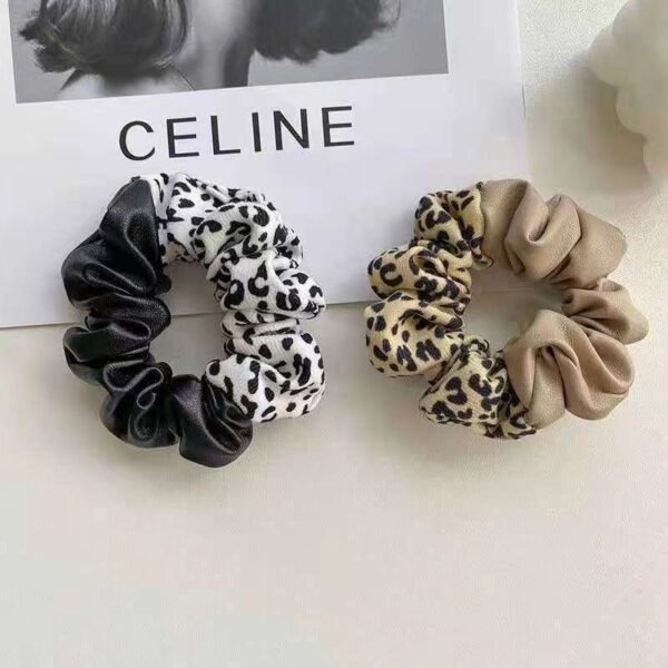 Leopard Print Leather Stitching New Color Block Large Intestine Hair Ring - Image 8