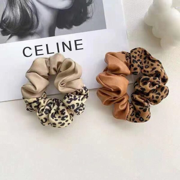 Leopard Print Leather Stitching New Color Block Large Intestine Hair Ring - Image 3