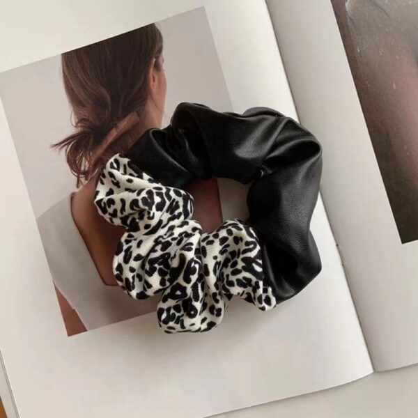 Leopard Print Leather Stitching New Color Block Large Intestine Hair Ring - Image 2