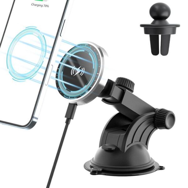 Compatible with Apple, Magnetic Wireless Car Charger for iPhone 12 Pro Max Mini Car Airvent Dashboard Mount Magnet Phone Holder Stand & Fast Charger - Image 2