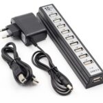 GOOJODOQ 10-Port USB 2.0 Hub with Power Adapter