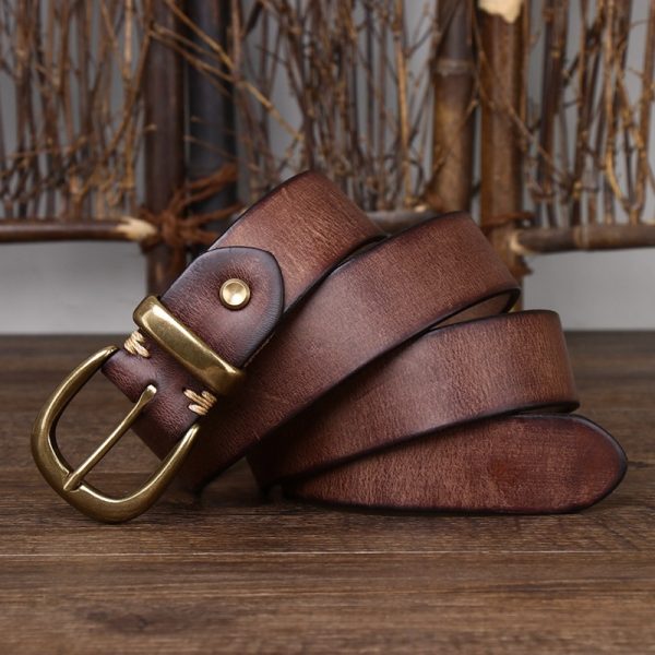 Leather Pin Buckle Vintage Distressed Cowhide Waistband - Image 2