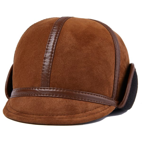 Casual Leather Men's Winter Sheepskin Velvet Thermal Outdoor Hat - Image 9