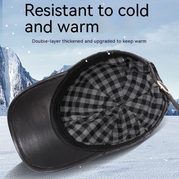 Full-grain Sheepskin Korean Style Small Plaid Hat Men - Image 4