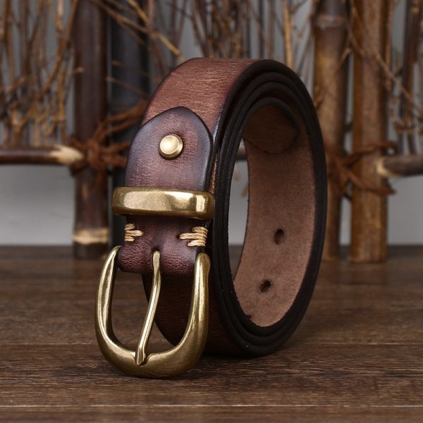 Leather Pin Buckle Vintage Distressed Cowhide Waistband - Image 5