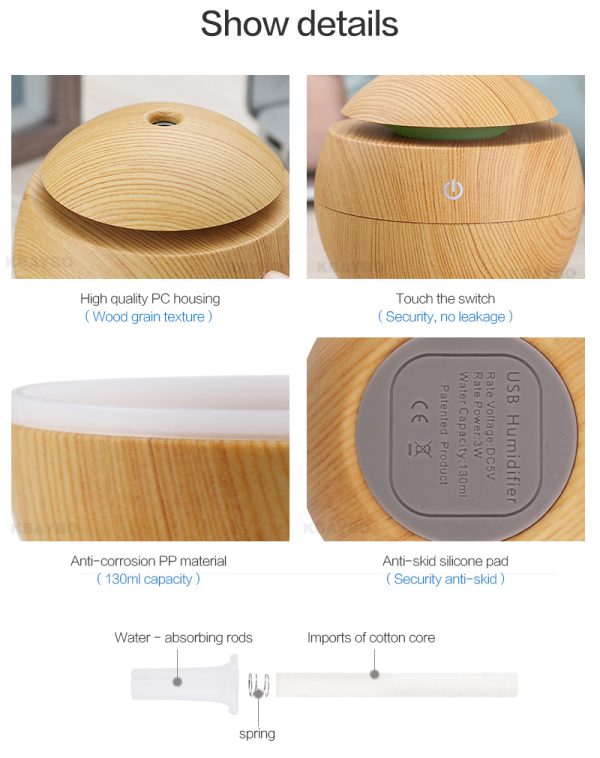 USB Aroma Essential Oil Ultrasonic Cold Steam Diffuser Air Humidifier Purifier 7 Color Change LED Night Light for Home Office - Image 4