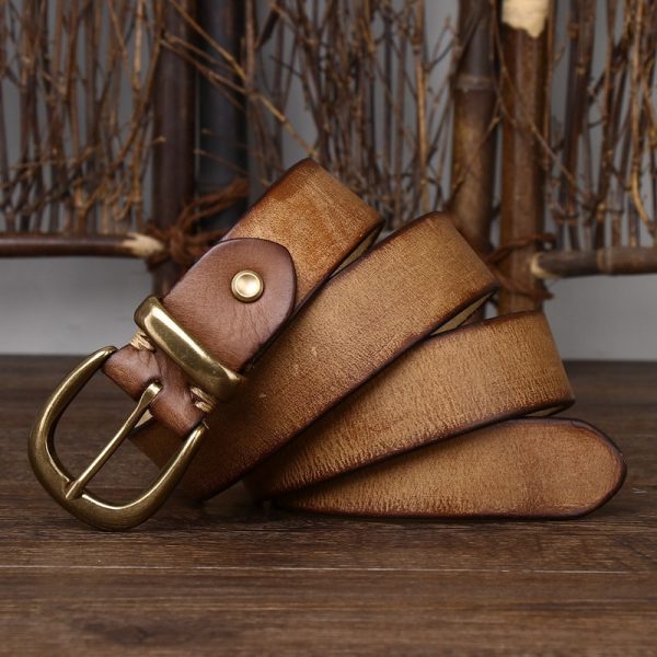 Leather Pin Buckle Vintage Distressed Cowhide Waistband - Image 9