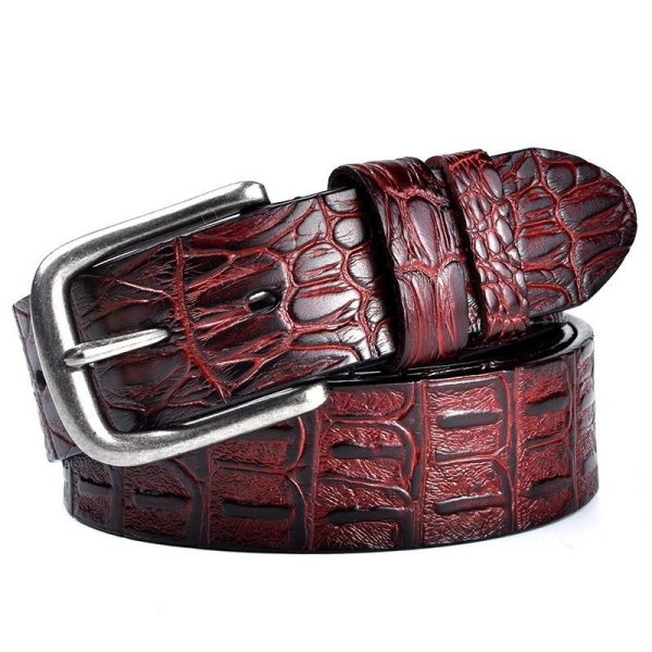 Men's Genuine Leather Crocodile Pattern Vintage Pin Buckle Belt - Image 7