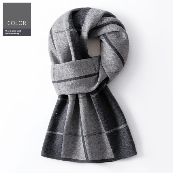 Wool Scarf Men's Winter Plaid Double-sided Scarf - Image 9