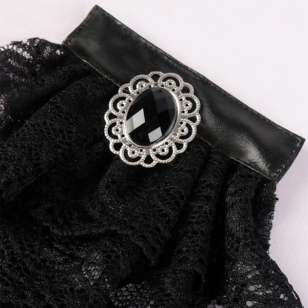 Vintage Shirt Fabric Embroidered Lace Black Detail Bow Tie - Image 9