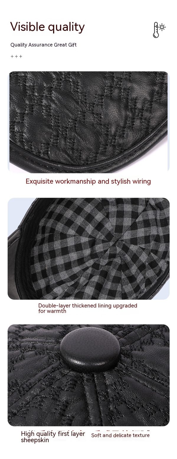 Full-grain Sheepskin Korean Style Small Plaid Hat Men - Image 9