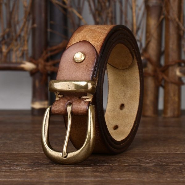 Leather Pin Buckle Vintage Distressed Cowhide Waistband - Image 8