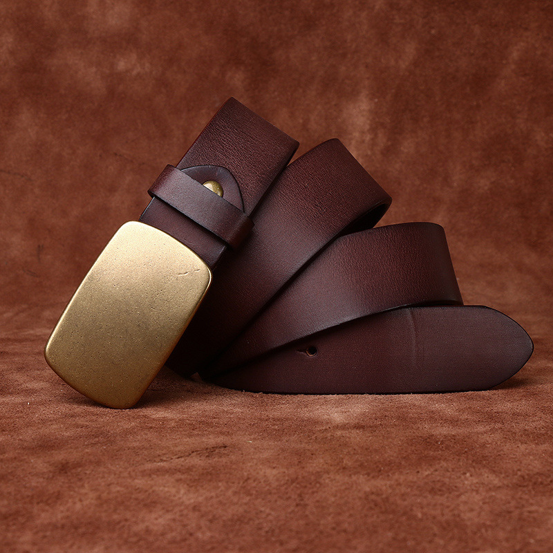 Wide Top Layer Smooth Buckle Retro Frosted Belt - Image 6