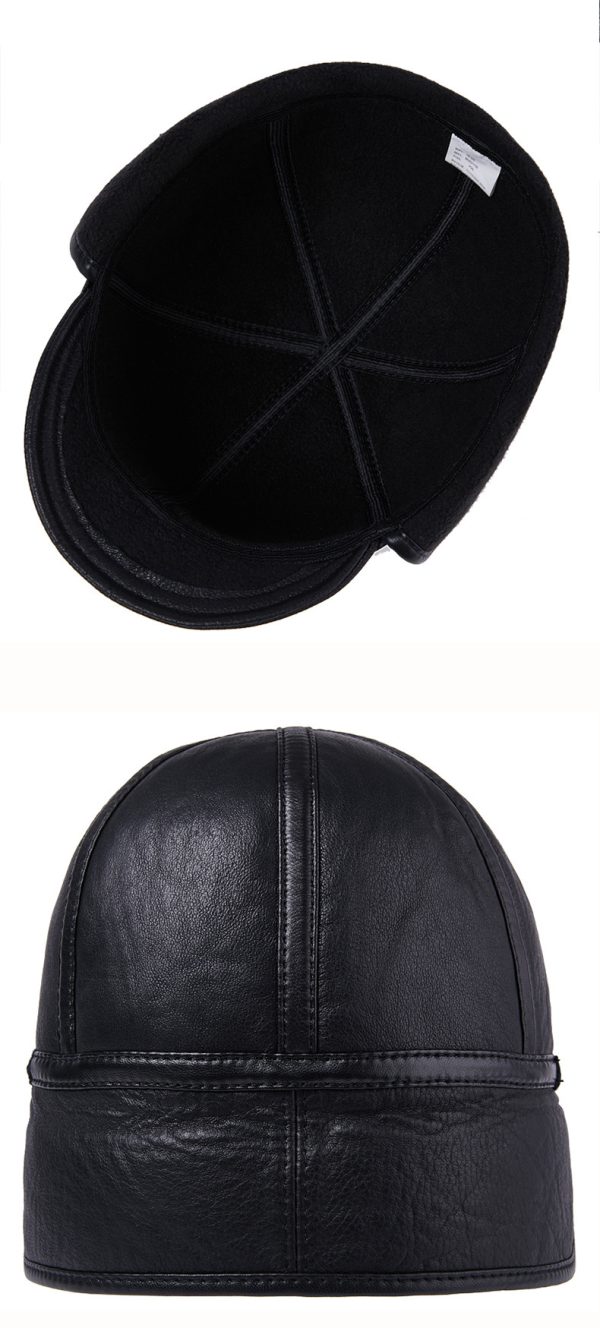 Casual Leather Men's Winter Sheepskin Velvet Thermal Outdoor Hat - Image 3