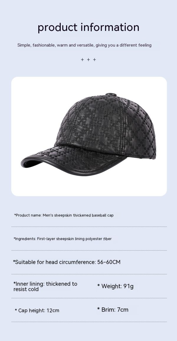 Full-grain Sheepskin Korean Style Small Plaid Hat Men - Image 7