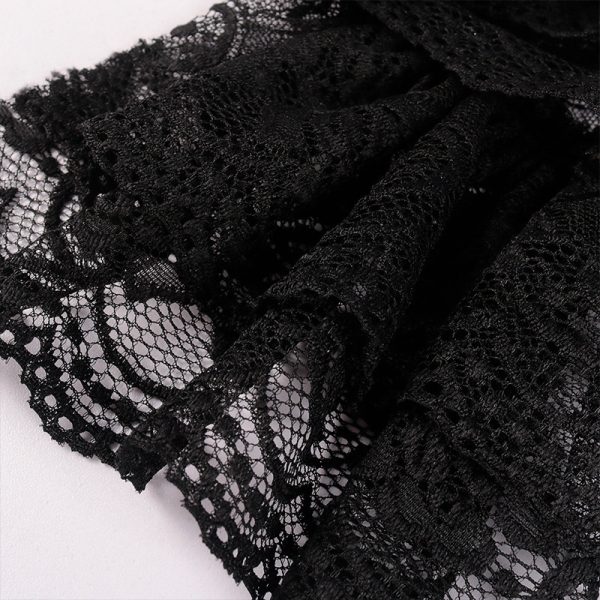 Vintage Shirt Fabric Embroidered Lace Black Detail Bow Tie - Image 4