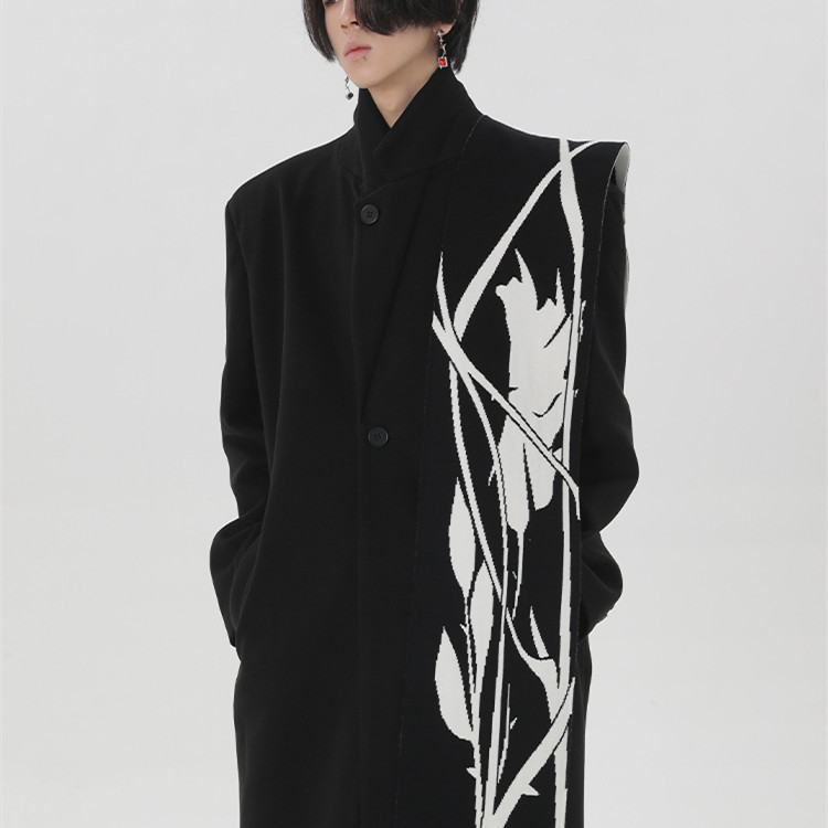 Original Hand-painted Black And White Thorn Rose Winter Neck Warmer Dehaired Angora Couple Scarf - Image 2