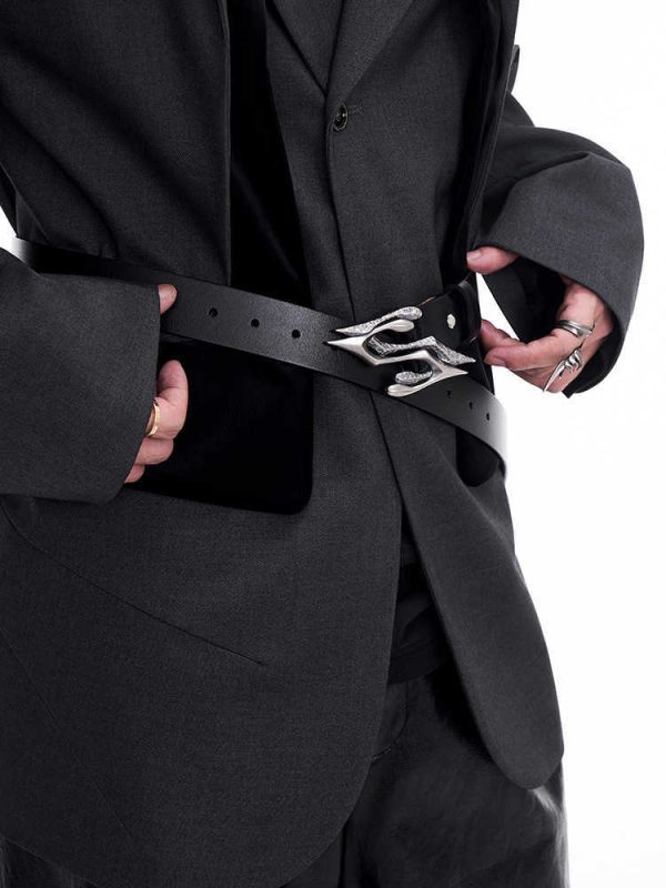 Metal Letter Two-layer Leather Men's Leather Belt - Image 5