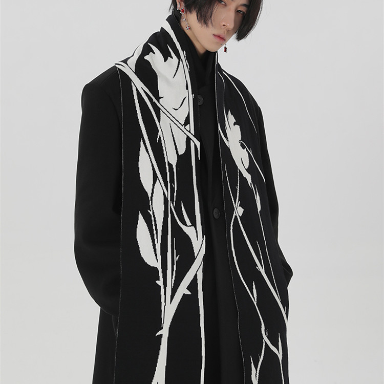 Original Hand-painted Black And White Thorn Rose Winter Neck Warmer Dehaired Angora Couple Scarf - Image 3