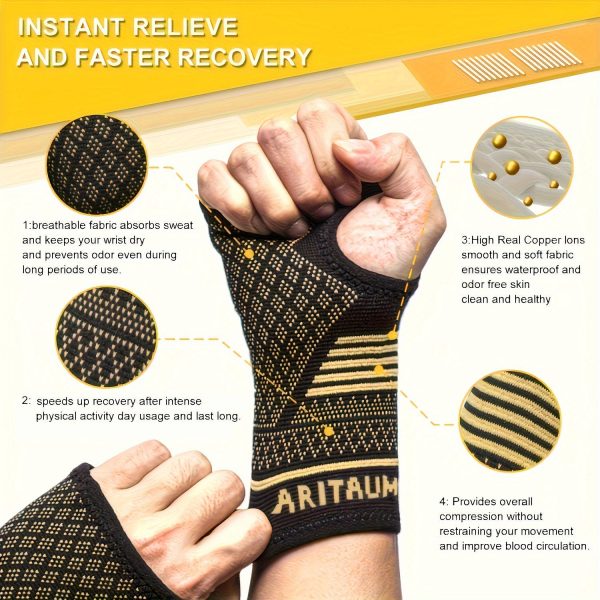 1 Pair Copper Wrist Compression Sleeves Support Brace Unisex For Sports Fitness Workouts Typing Breathable Hand Protection - Image 6
