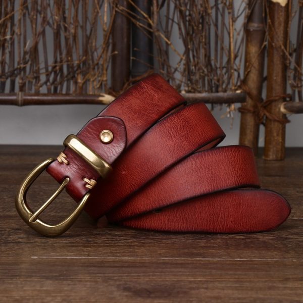 Leather Pin Buckle Vintage Distressed Cowhide Waistband - Image 4
