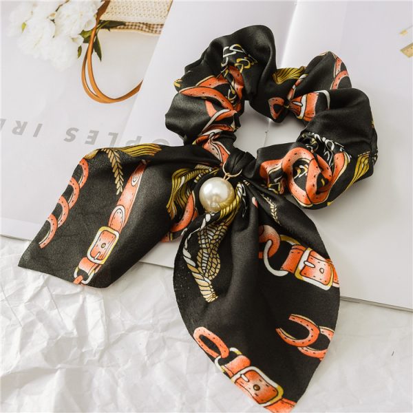Pearl Pendant Large Intestine Ring Hair Band Women's Hair Knot Knotted Big Bow Hair Rope - Image 2