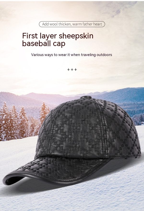 Full-grain Sheepskin Korean Style Small Plaid Hat Men - Image 2