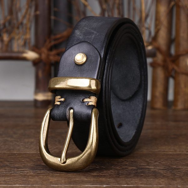 Leather Pin Buckle Vintage Distressed Cowhide Waistband - Image 3