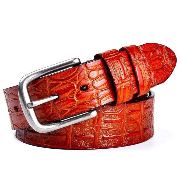 Men's Genuine Leather Crocodile Pattern Vintage Pin Buckle Belt - Image 2