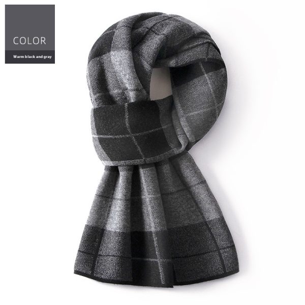 Wool Scarf Men's Winter Plaid Double-sided Scarf - Image 3