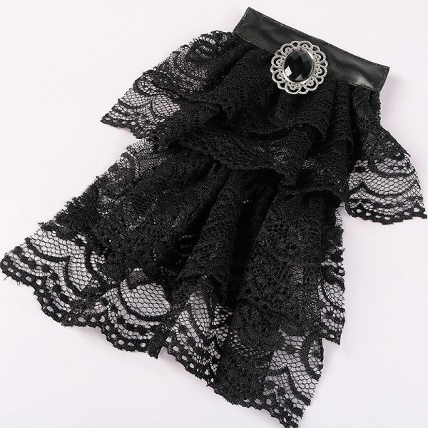 Vintage Shirt Fabric Embroidered Lace Black Detail Bow Tie - Image 10