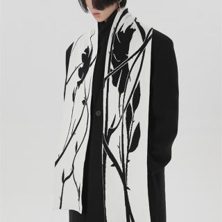 Original Hand-painted Black And White Thorn Rose Winter Neck Warmer Dehaired Angora Couple Scarf