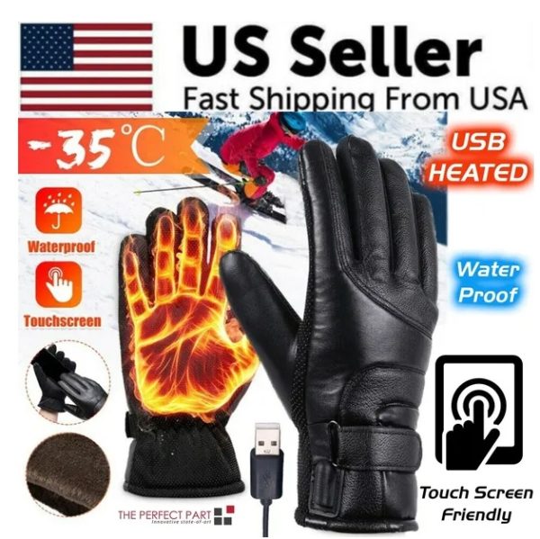 Electric USB Heated Gloves Winter Warming Thermal Ski Snow Hand Warm Windproof - Image 4
