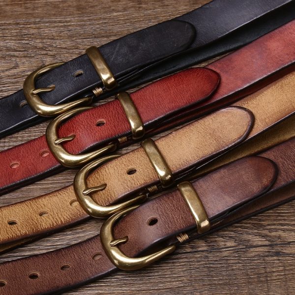 Leather Pin Buckle Vintage Distressed Cowhide Waistband - Image 7