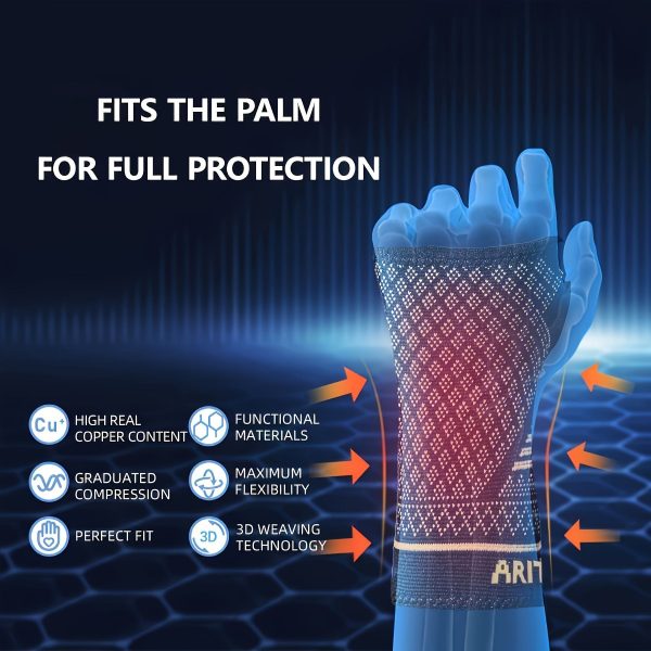 1 Pair Copper Wrist Compression Sleeves Support Brace Unisex For Sports Fitness Workouts Typing Breathable Hand Protection - Image 3