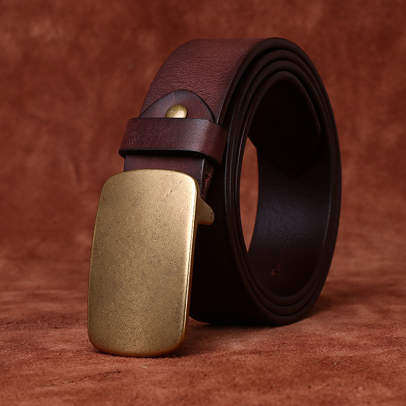 Wide Top Layer Smooth Buckle Retro Frosted Belt - Image 5